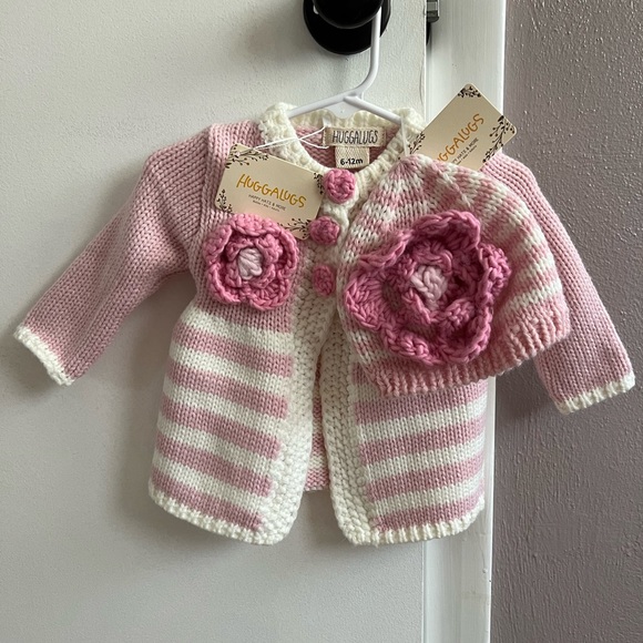 Huggalugs Other - NWT Huggalugs Ziggy Parfait Knitted Baby Girl Sweater/Hat Set